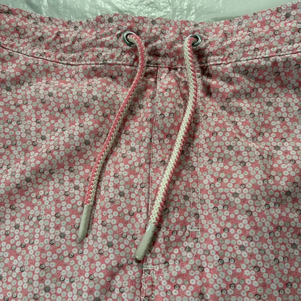 Johnnie-O Pink Geometric Print Swim Trunks Men’s Medium Drawstring